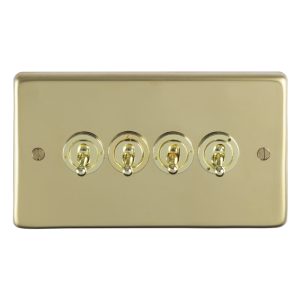 Eurolite Pbt4Sw 4 Gang 10Amp 2Way Toggle Switch Round Edge Polished Brass Plate