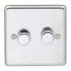 Eurolite Pss2D400 2 Gang 400W Push On Off 2Way Dimmer Round Edge Polished Stainless Steel Plate Matching Knobs