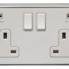 Eurolite Pss2Usbw 2 Gang 13Amp Switched Socket With Combined 4.8 Ampusb Outlets Round Edge Polished Stainless Steel Plate White Rockers