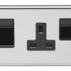 Eurolite Pss45Aswasb 45Amp Dp Cooker Switch With 13Amp Socket Round Edge Polished Stainless Steel Plate Black Rockers