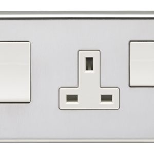 Eurolite Pss45Aswasw 45Amp Dp Cooker Switch With 13Amp Socket Round Edge Polished Stainless Steel Plate White Rockers