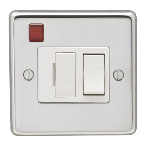 Eurolite Pssswfnw 13Amp Dp Switched Fuse Spur With Neon Round Edge Polished Stainless Steel Plate White Rocker