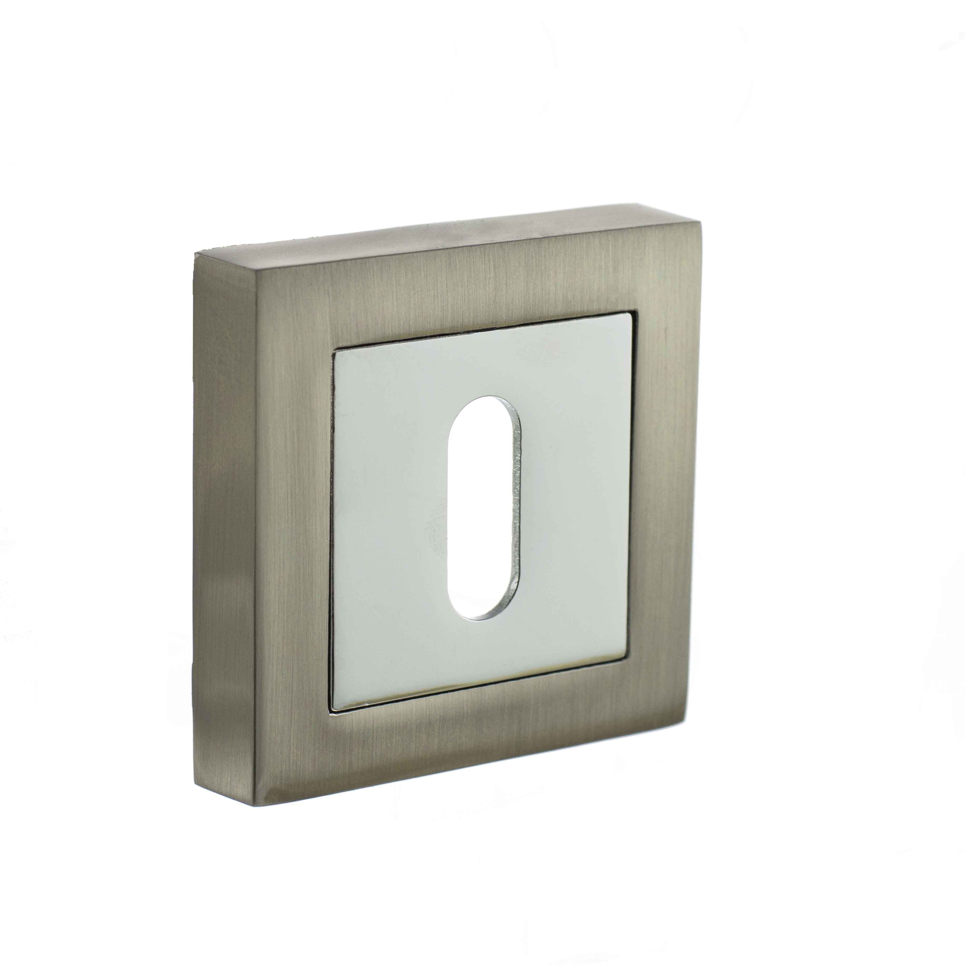 STATUS Key Escutcheon on S4 Square Rose - Satin Nickel/Polished Chrome