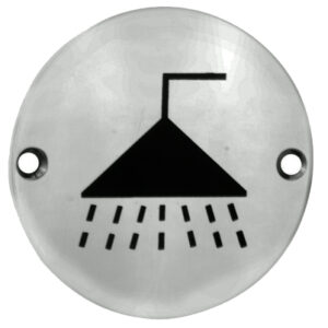 Eurospec Shower Symbol Sign, Polished Stainless Steel Or Satin Stainless Steel Finish