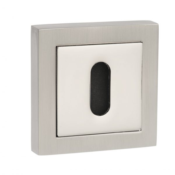 Senza Pari Key Escutcheon on Square Rose - Satin Nickel/Polished Nickel