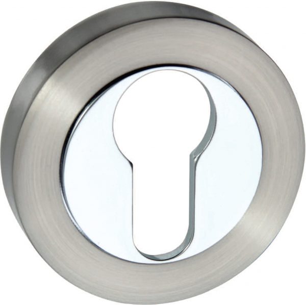 Senza Pari Euro Escutcheon on Round Rose - Satin Nickel/Polished Chrome