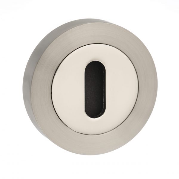 Senza Pari Key Escutcheon on Round Rose - Satin Nickel/Nickel Plate