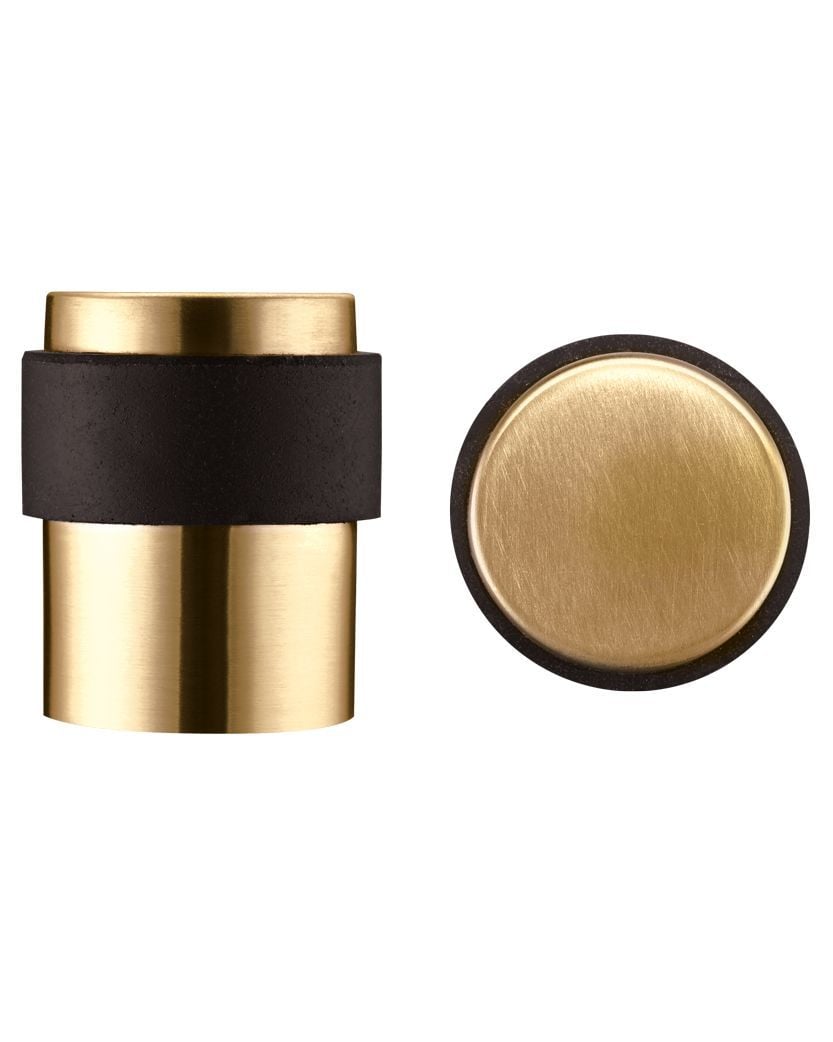 Zoo Hardware ZAS85-FSB Door Stop Floor Mounted - Round Collar - Flat Top - Favo Satin Brass