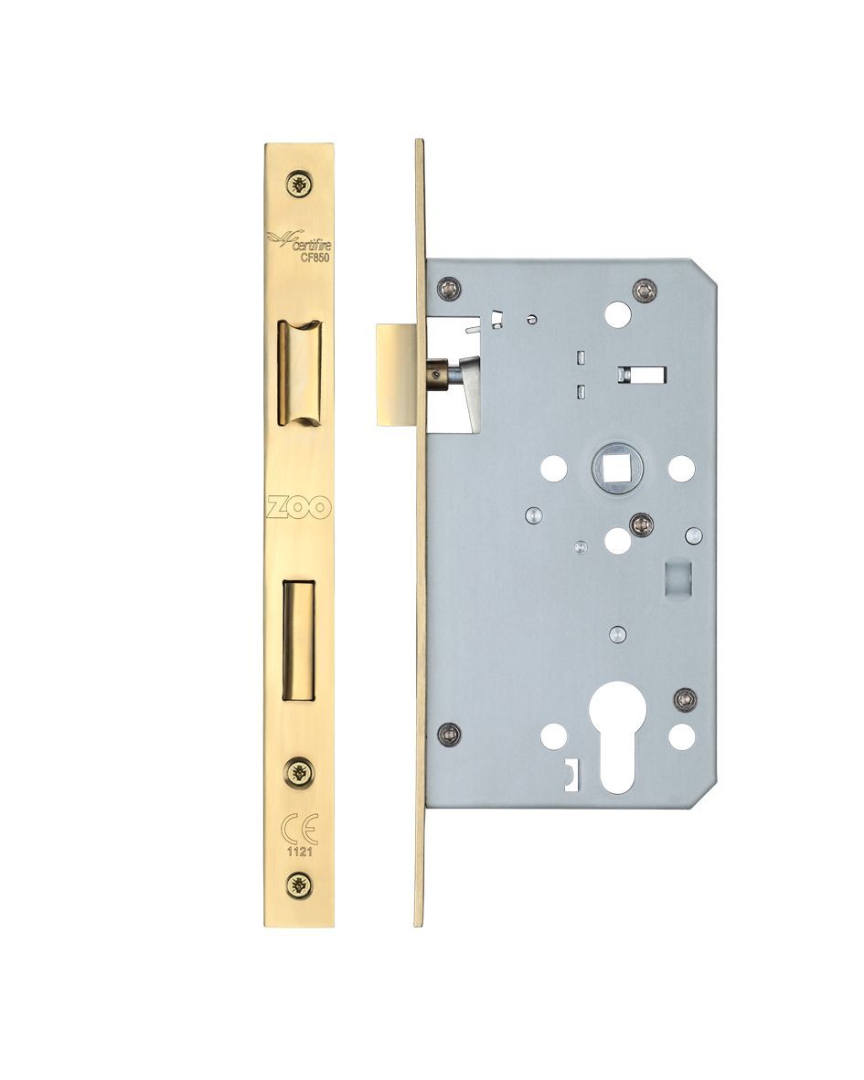 Zoo Hardware ZDL7260ESC-PVDSB DIN Escape Sashlock- 72mm c/c 1 Pc Forend Square PVD Satin Brass