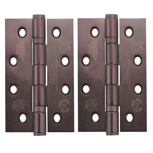 Zoo Hardware ZHSS243-ETB Grade 13 Hinges - Ball Bearing 102mm x 76mm x 3mm Square Corner - PVD Etna Bronze-E Coated Coffee