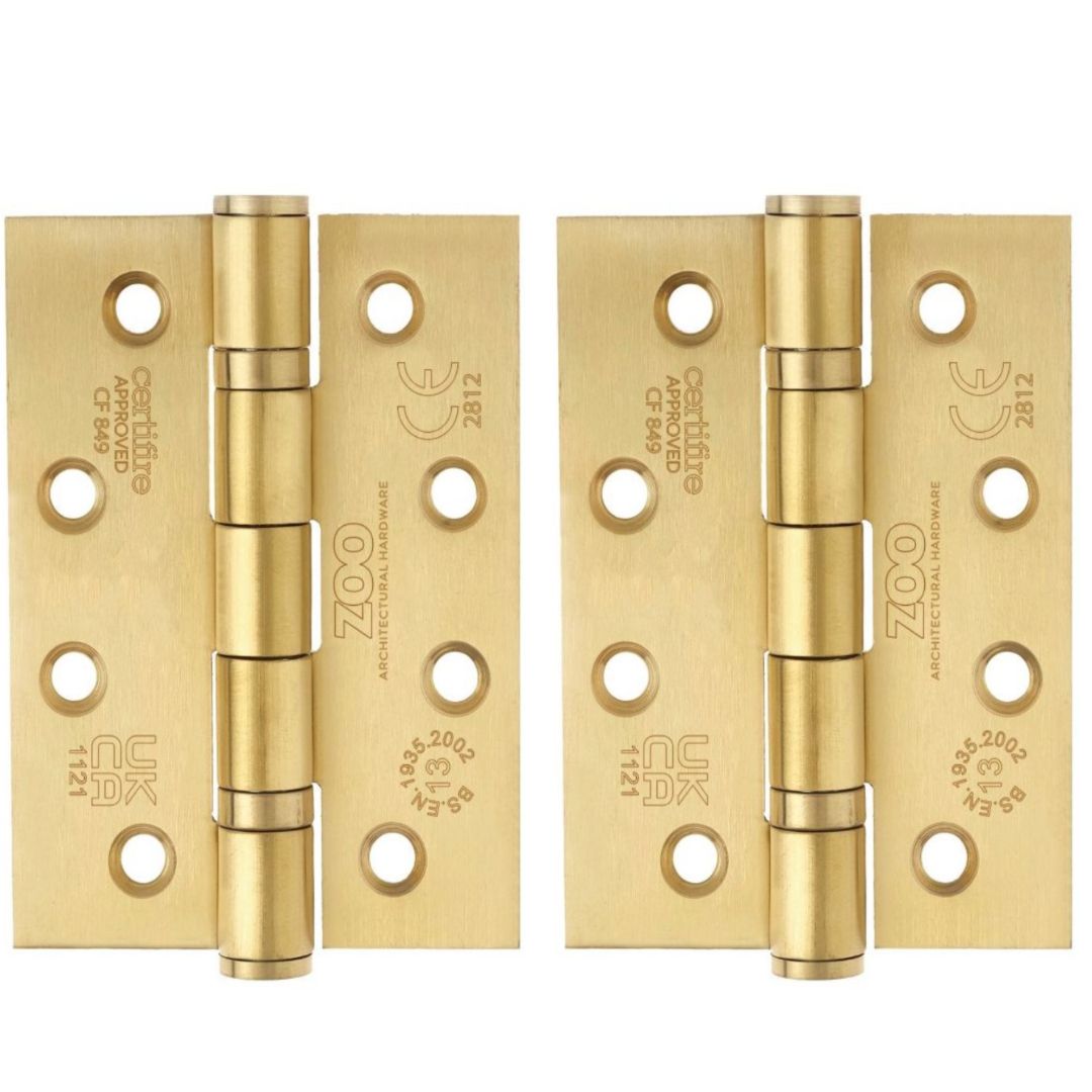 Zoo Hardware ZHSS243-PVDSB Grade 13 Hinges - Ball Bearing 102mm x 76mm x 3mm Square Corner - PVD Satin Brass