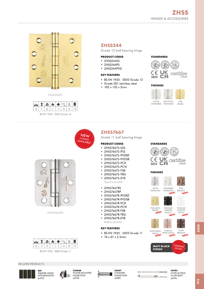 Zoo Hardware ZHSS7667S-SSS Grade 11 Ball Bearing Hinge Stainless Steel Square - Grade 201 -76 x 67 x 2.5mm Satin Stainless Steel