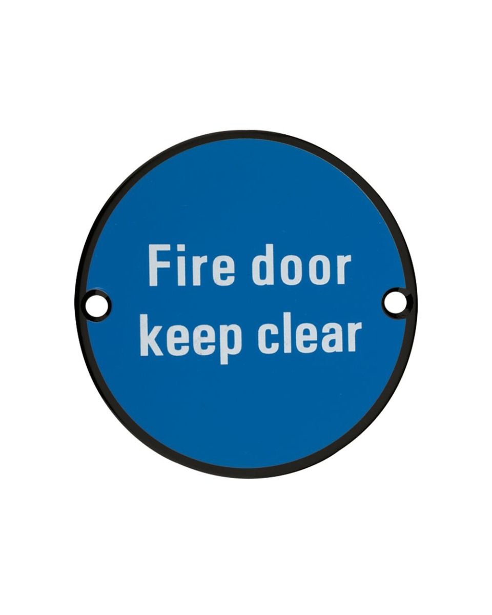 Zoo Hardware ZSS11-PCB Signage - Fire Door Keep Clear - 76mm dia Powder Coated Matt Black