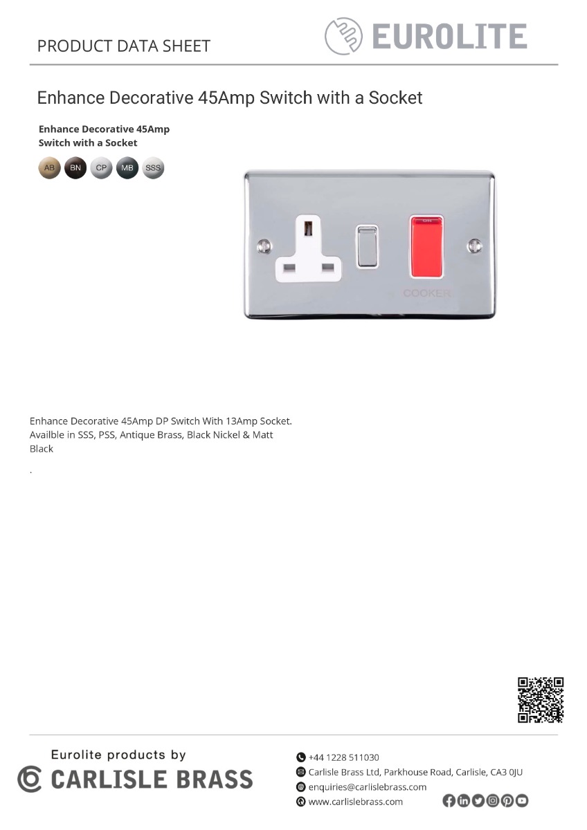 Eurolite Enhance Decorative 45Amp Switch With A Socket - Polished Chrome