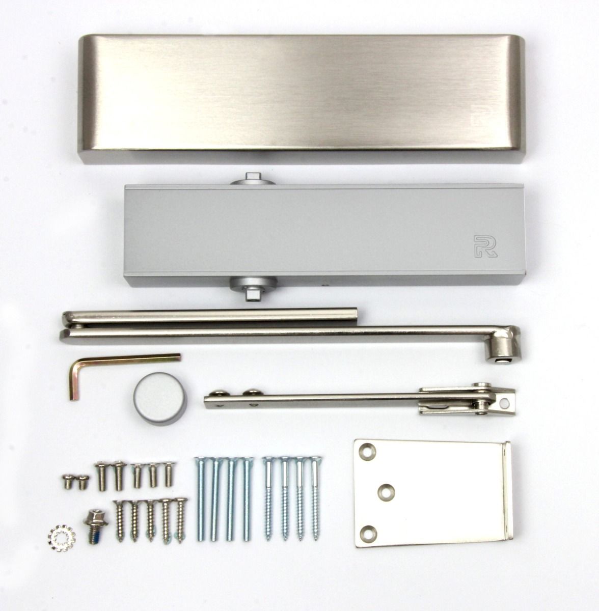 Rutland TS.9205 Door Closer, BC c/w Flatbar Armset, Trimplate Silver