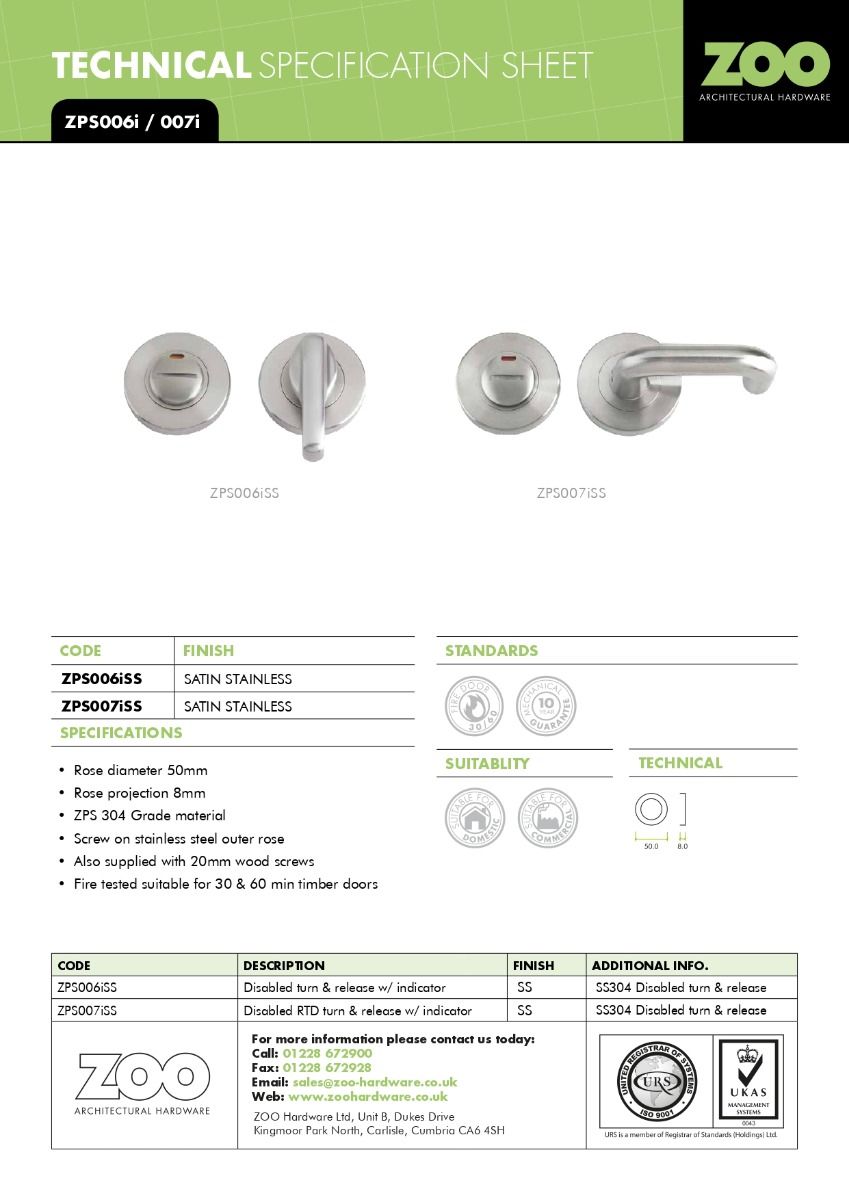 Zoo Hardware Disabled RTD Turn and HEX Release with Indicator on 52mm rose- Screw On Cover - 5mm spindle - Grade 304 ZPS007ISS-HEX