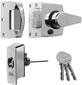 Era 1730-37-1Tp British Standard Keyless Egress Nightlatch Door Lock 60mm paired with 70mm Euro Cylinder and Turn keyed Alike Polished Chrome