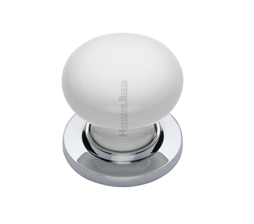 Heritage Brass White Porcelain Mortice Door Knobs, Polished Chrome Rose (Sold In Pairs)