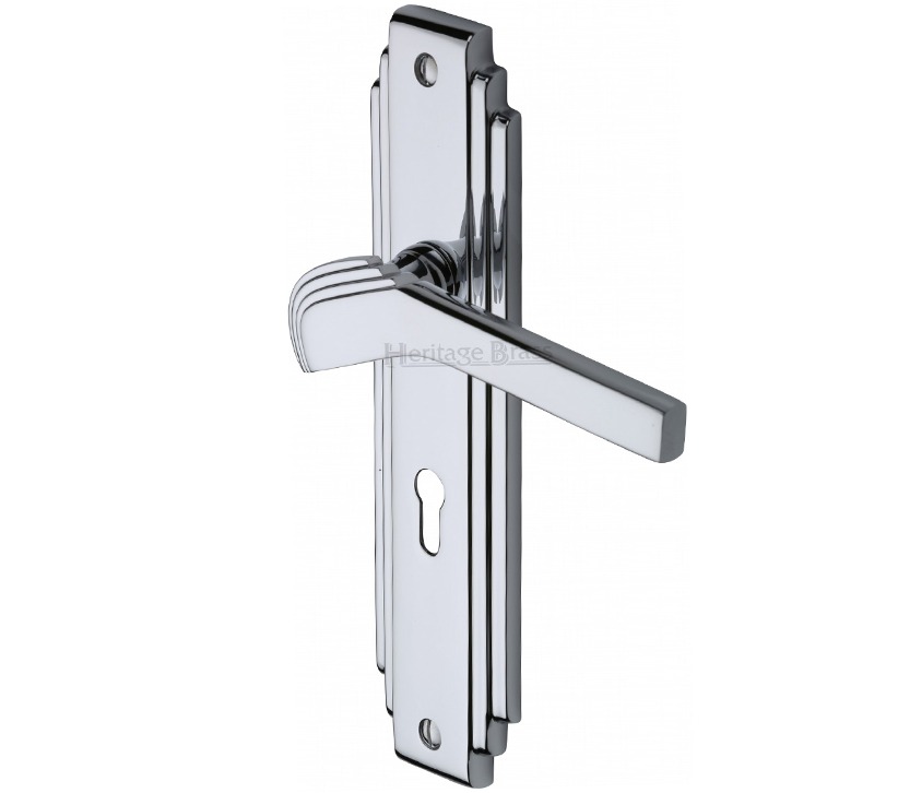 Heritage Brass Tiffany Art Deco Style Door Handles, Polished Chrome (Sold In Pairs)