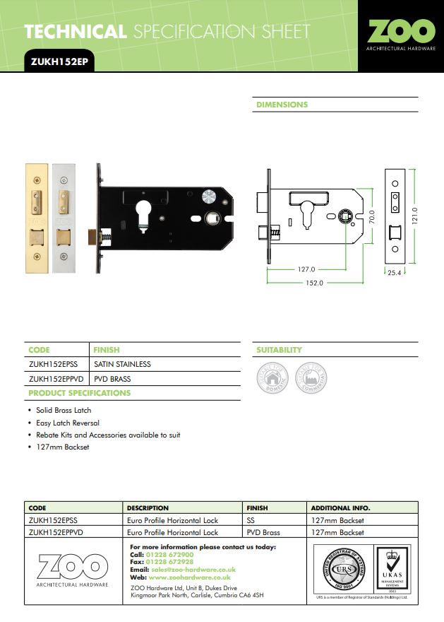 Zoo Hardware Horizontal Lock-152mm