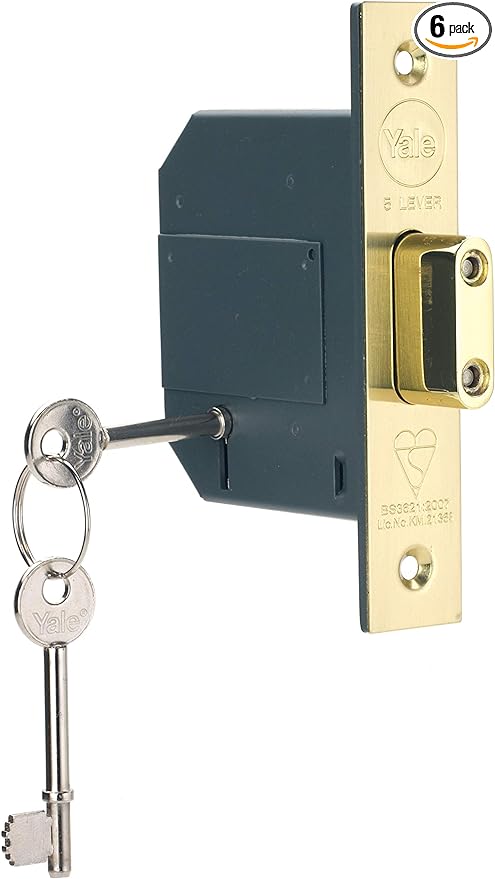 Yale P-M562-PB-67 PM562 British Standard 5 Lever Mortice Deadlock, High Security, Visi Pack, Suitable for External Doors, 2.5 Inch/64 mm, Polished Brass