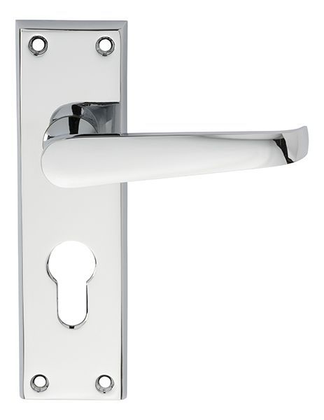 Carlisle Brass CBV30YCP Victorian Flat Lever On Backplate - Lock Euro Profile 47.5mm C/C (Contract Range) 155mm x 40mm Polished Chrome