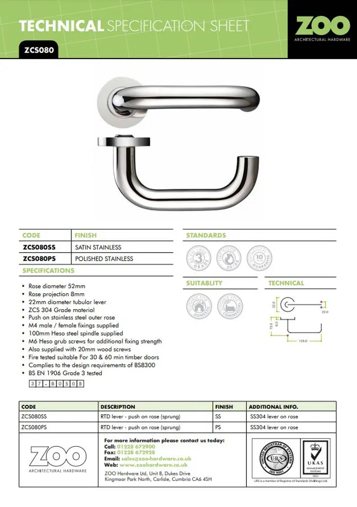 Zoo Hardware Zcs Architectural Rtd Lever On Round Rose, Polished Stainless Steel (Sold In Pairs)