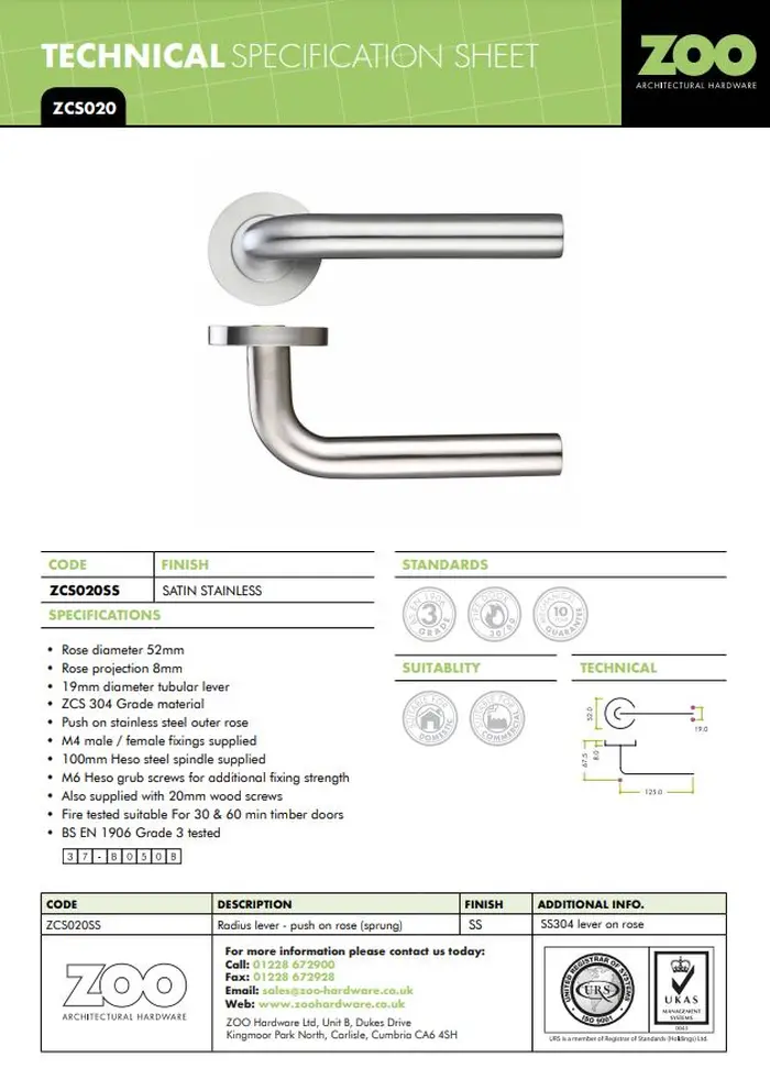 Zoo Hardware Zcs2 Radius Lever On Round Rose, Satin Stainless Steel (Sold In Pairs)