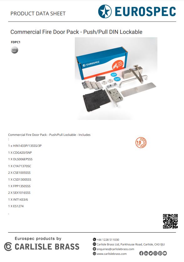 Commercial Fire Door Pack - Push - Pull Din Lockable