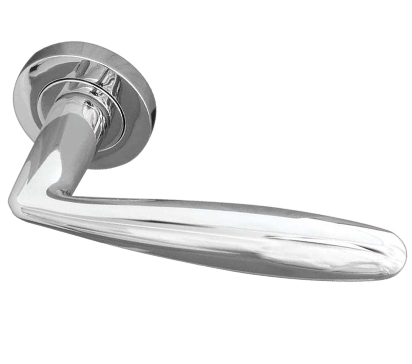 Reguitti Stylo Door Handles On Round Rose, Polished Chrome