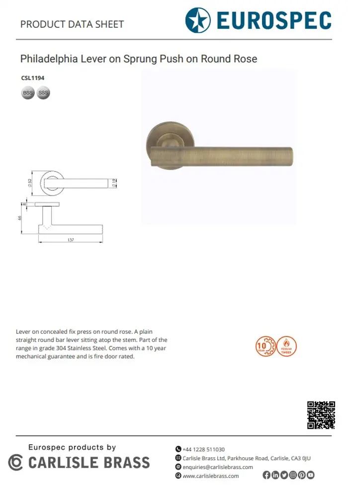 Philadelphia Lever on Sprung Push on Round Rose