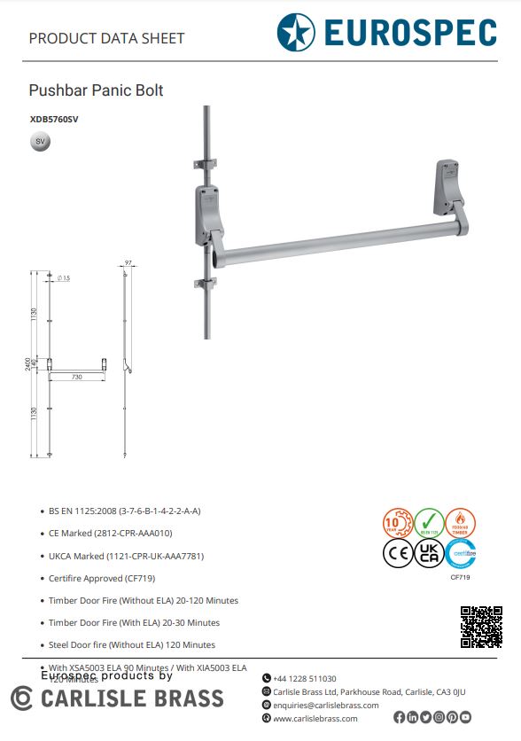 EUROSPEC XDB5760SV PANIC BOLT (7113G)
