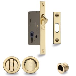 Heritage Brass Round Flush Handle Sliding Door Privacy Lock Set, Polished Brass