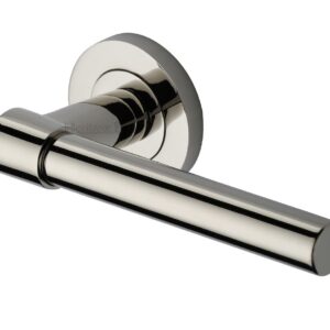 Heritage Brass Phoenix Door Handles On Round Rose, Polished Nickel (Sold In Pairs)