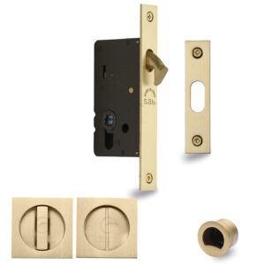 Heritage Brass Square Flush Handle Sliding Door Privacy Lock Set, Satin Brass