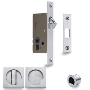 Heritage Brass Square Flush Handle Sliding Door Privacy Lock Set, Satin Chrome