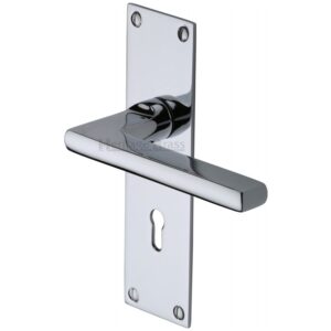 Heritage Brass Trident Low Profile Door Handles On Backplates, Polished Chrome(Sold In Pairs)