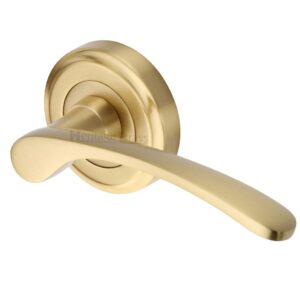 Heritage Brass Sophia Satin Brass Door Handles On Round Rose (Sold In Pairs)