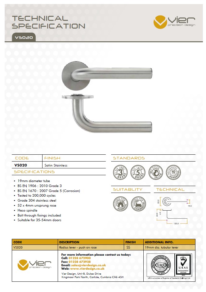 Zoo Hardware Vier Radius Lever On Round Rose, Satin Stainless Steel (Sold In Pairs)