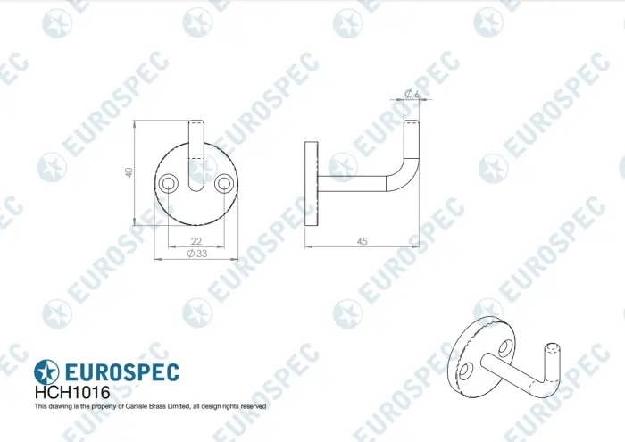 COAT HOOK ON 33MM ROSE