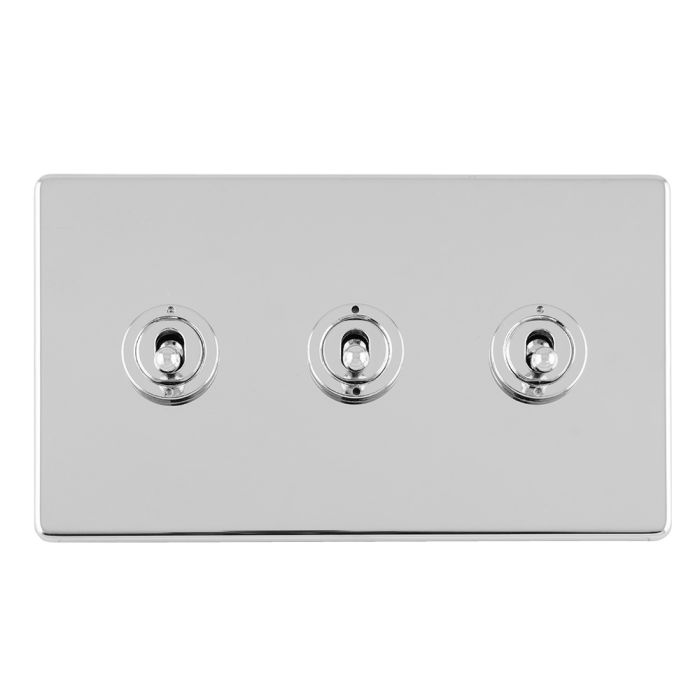Eurolite Concealed 3mm 3 Gang 10Amp 2Way Toggle Switch Polished Chrome Plate - Polished Chrome
