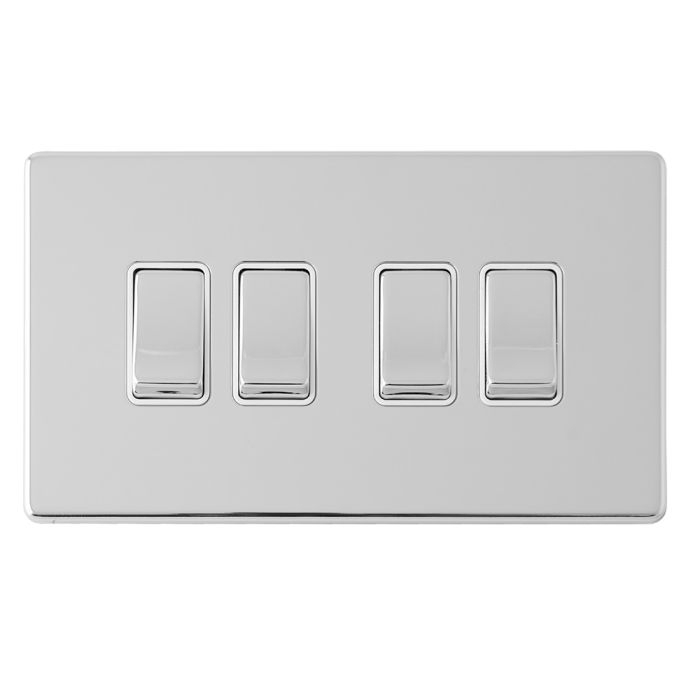 Eurolite Concealed 3mm 4 Gang 10Amp 2Way Switch - Polished Chrome