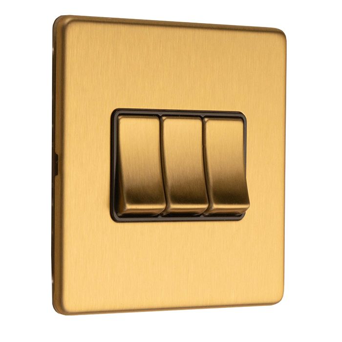 Eurolite Concealed 3mm 3 Gang 2Way Switch - Satin Brass