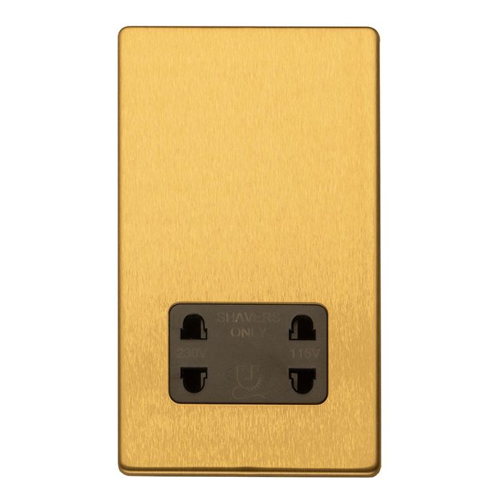 Eurolite Concealed 3mm 2 Gang Shaver Socket - Satin Brass