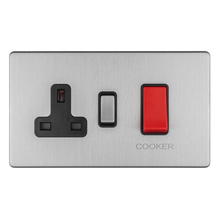 Eurolite Concealed 3mm 45Amp Dp Cooker Switch With 13Amp Socket - Stainless Steel