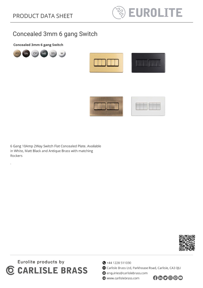 Eurolite Concealed 3mm 6 Gang 10Amp 2Way Switch - Stainless Steel