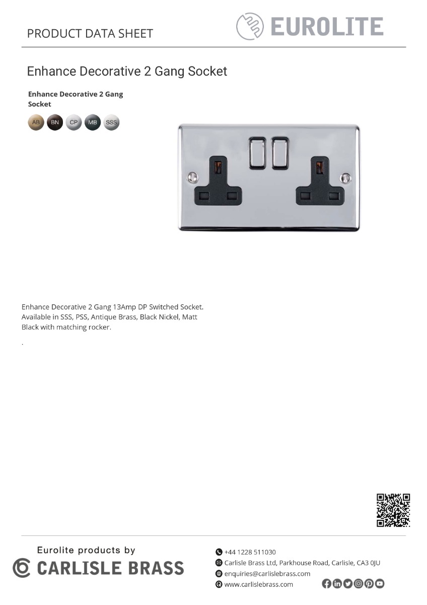 Eurolite Enhance Decorative 2 Gang Socket - Black Nickel