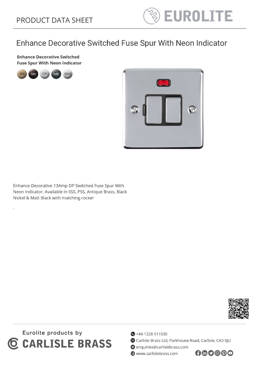 Eurolite Enswfnbnb 13Amp Dp Switched Fuse Spur With Neon Black Nickel Enhance Range Black Trim