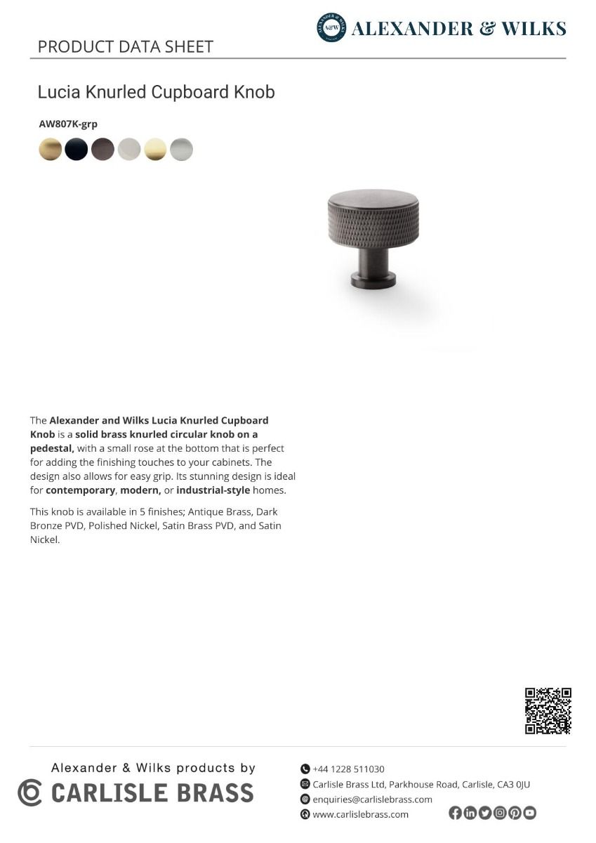 Alexander And Wilks Lucia Knurled Cabinet Knob 29mm Matt Black AW807K-29-BL