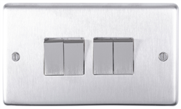 Eurolite Sss4Sw 4 Gang 10Amp 2Way Switch Round Edge Satin Stainless Steel Plate Matching Rockers